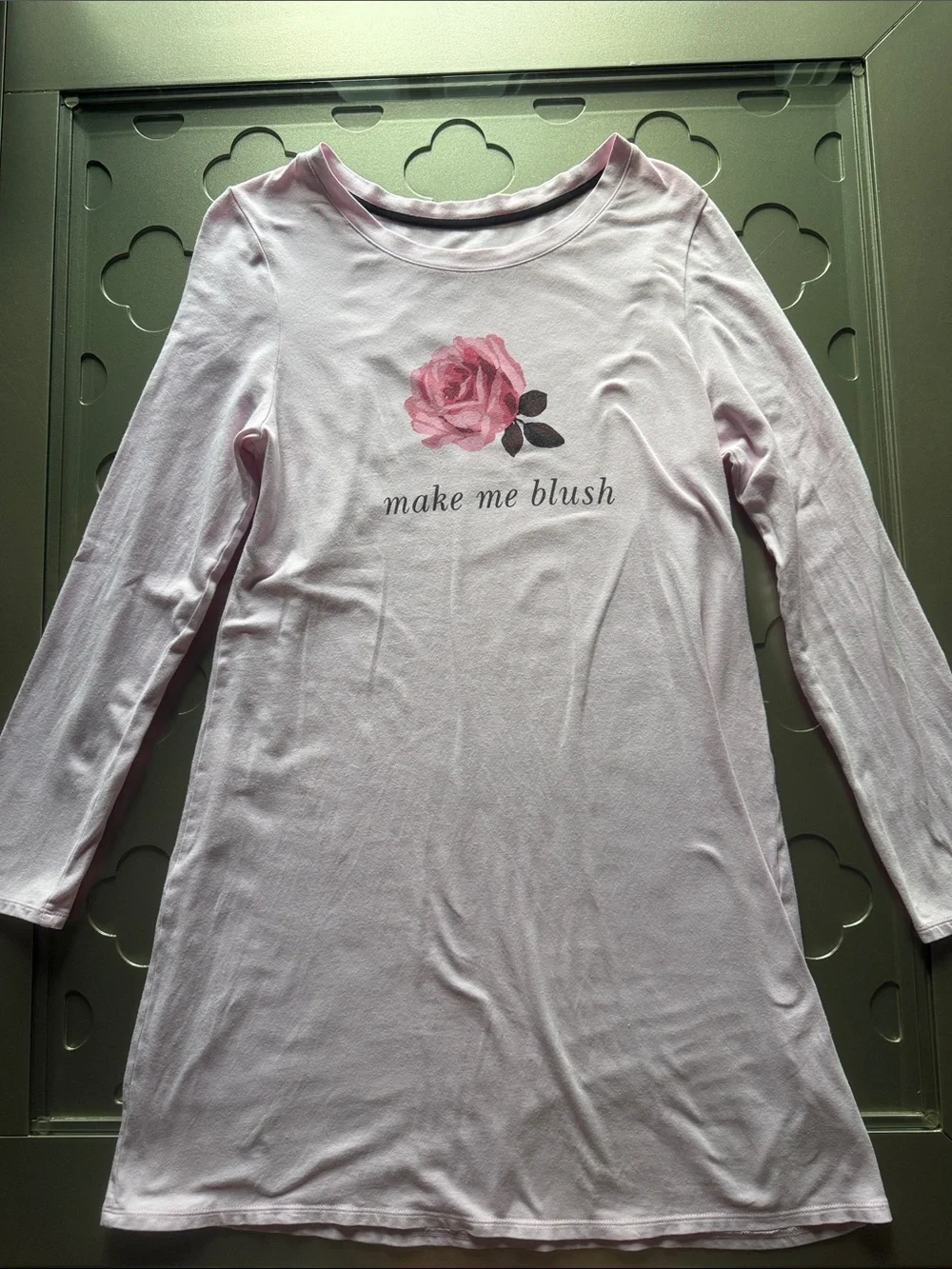 KATE SPADE Make Me Blush Rose Long Sleeve Sleep Shirt Nightgown Pink Size S